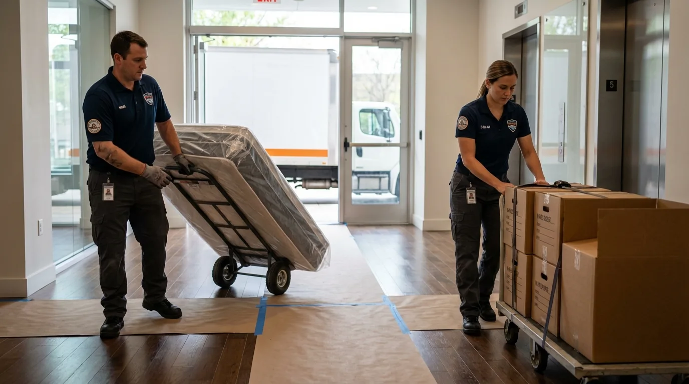 Professional apartment movers loading elevator in Forked River, NJ