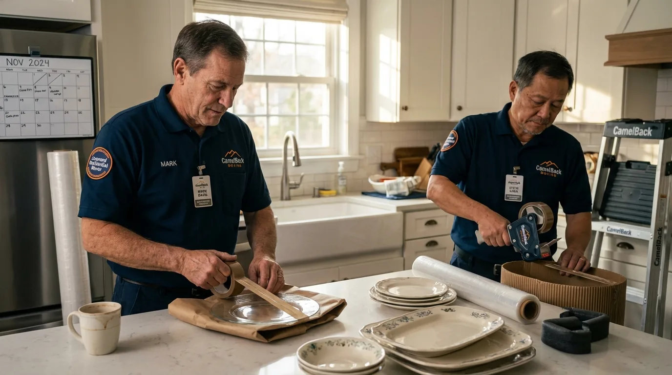 Professional crew packing kitchen dishware in Forked River, NJ